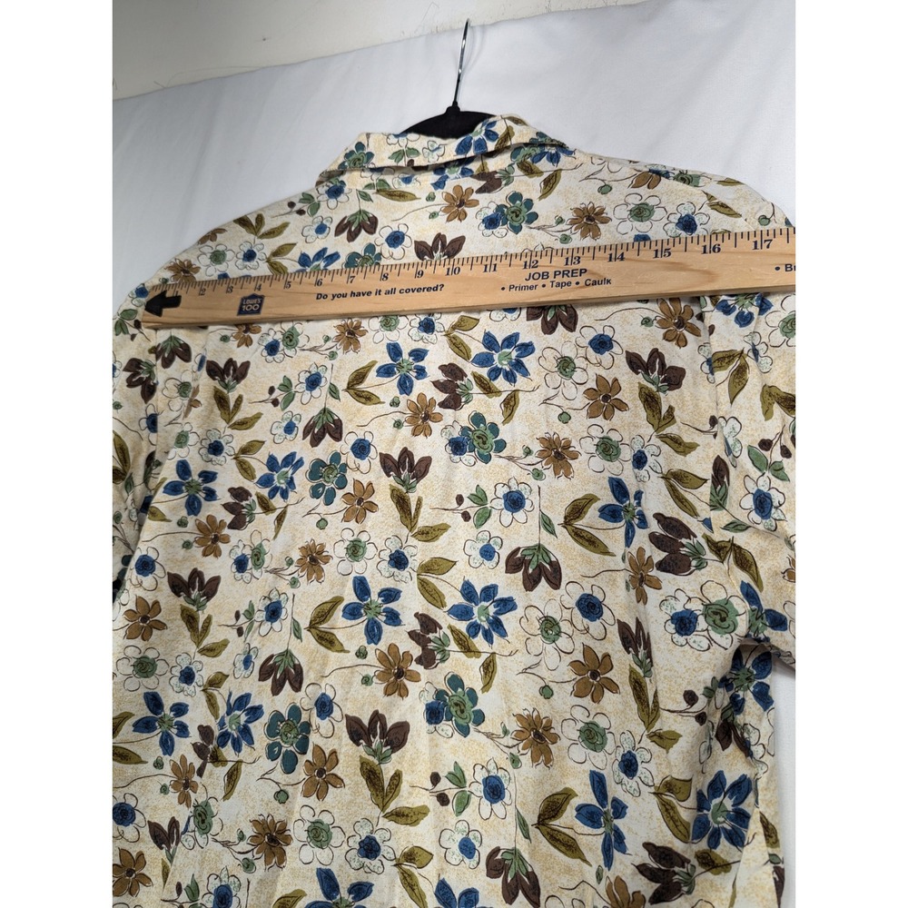 Tag Womens Floral Rayon Short Sleeve Button Up Shirt Blue Brown Cream Small - Picture 6 of 11